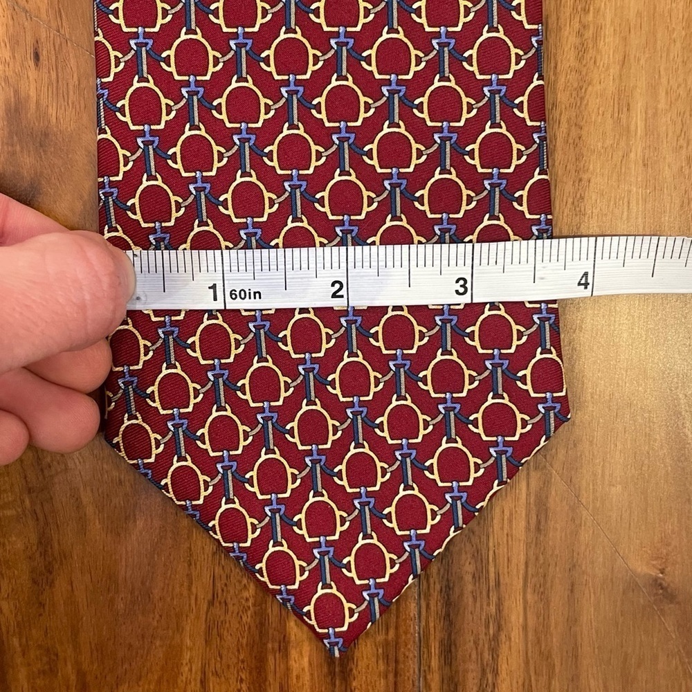 Brooks Basics Pure Silk Tie Red Geometric Print Woven Made in USA. - Picture 8 of 11